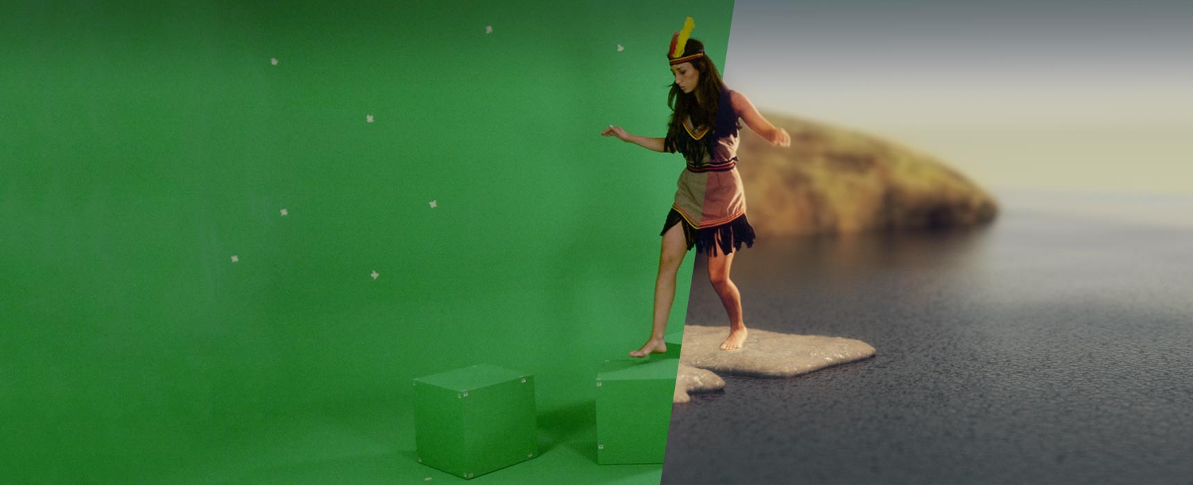Ripresa in chroma key trasformata in un’ambientazione virtuale